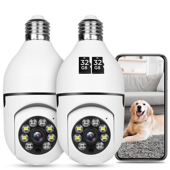 Light Bulb Security Camera 2Packs – Outdoor E27 Wireless IP Cam, 360° Panoramic, Motion Detection with Alarm, Two-Way Audio, Night Vision, 5GHz/2.4GHz WiFi