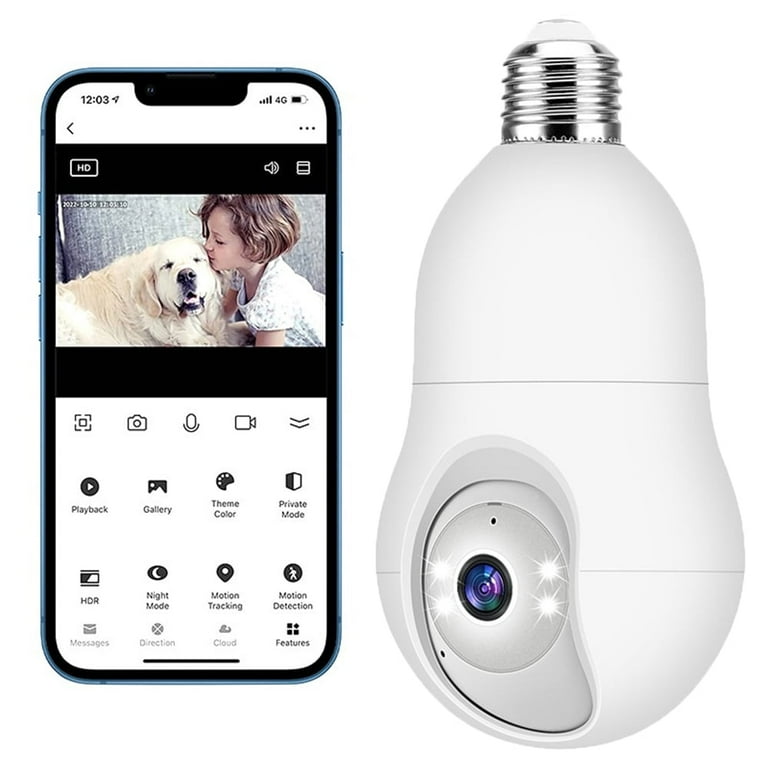 Light Bulb Security Camera, 2MP HD, 5G&amp;2.4GHz, 360° View, WiFi 