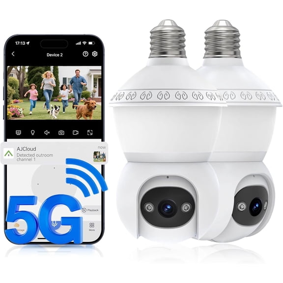 Light Bulb Security Camera, 5G/2.4GHz WiFi Lightbulb Cameras Outdoor for Home Security,Smart AI Human Detection,Color Night Vision, 2-in-1 Bulb Security Camera with LED Light E27 Compatible (2Pack)