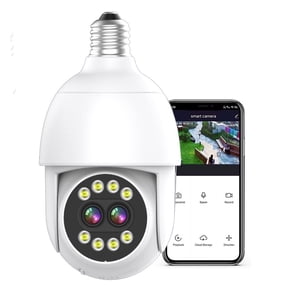 Light Bulb Security Camera Double lens 2K Resolution ,IP65 2.4GHz WiFi Light Socket Security Cameras, 360 Pan/Tilt Human Motion Detection Alarm Color Night Vision Works with Alexa