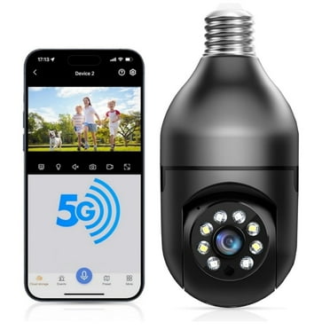 Light Bulb Security Camera,E27 360° WiFi Camera Wireless Outdoor Indoor,Motion Tracking Detection Alarm,Color Night Vision Smart Home Security Camera Black