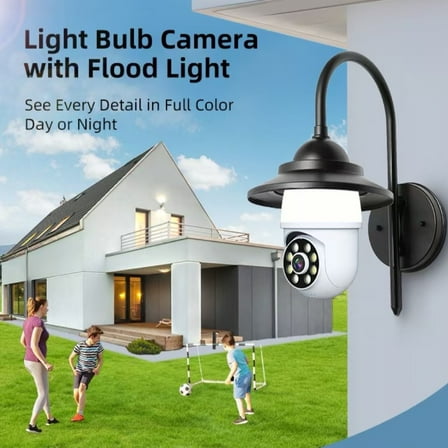 Light Bulb Security Camera with Flood Light 1080P 2.4GHz Wireless WiFi Light Socket Security Cameras, 355 Pan/Tilt Human Motion Detection Alarm Colour Night Vision Works with Alexa