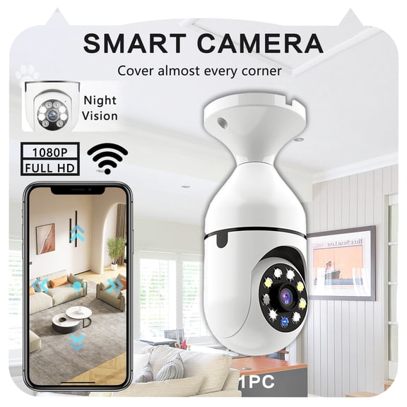 Light Bulb Security Camera, Full-HD 1080P 360 Degree Panoramic 2.4G Wireless WiFi Camera