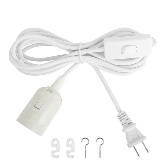 Light Bulb Socket with Cord - 10Ft Plug in Pendant Light Cord E26/E27 Hanging Lamp Socket with On/Off Switch, UL Extension Lantern Cable, White, 1 Pack