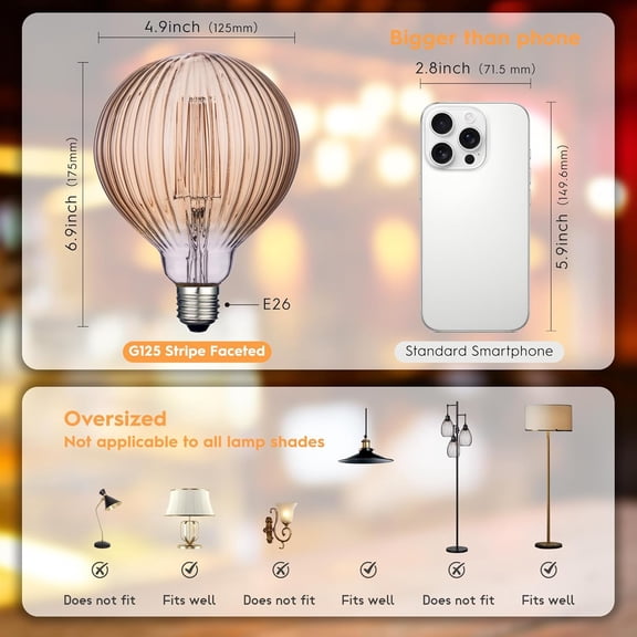 Light Bulbs, 4W Dimmable Decorative Large Unique Amber Globe G125 Edison LED Bulbs with Squirrel Cage Filament, E26 Medium Base, 2200K Warm Ambient Mood Lighting for Indoor Decoration, 1 Pack