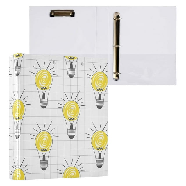 Light Bulbs Yellow 1.5 Inch 3 Ring Binder with Clipboard Round Ring