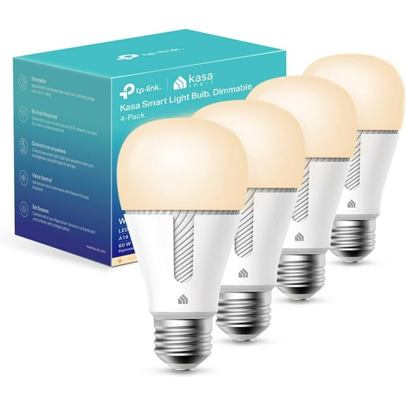 Light Bulbs that works with Alexa and Google Home, Dimmable Smart LED Bulb, A19, 9W, 800Lumens, Soft White(2700K), CRI90, WiFi 2.4Ghz only, No Hub Required, 4 Count (Pack of 1)(KL110P4)