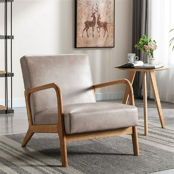 Light Camel Mid Century Modern Accent Chair Vintage Open-Framed Armchair with Plush Cushioning
