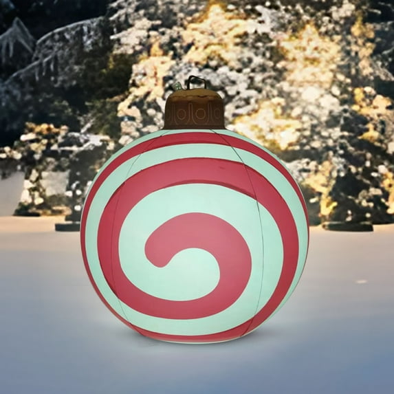 Light Up Candy Cane Stripe Inflatable Christmas Ball 600mm/23.62", Giant PVC Peppermint Candy Ornament with LED Lights,Outdoor Holiday Yard Decoration for Garden,Lawn, Party and Christmas Tree Décor