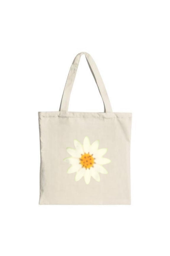 Light Canvas Tote Bag with a Charming Daisy Design - White Petals & Yellow Center Perfect for Shopping Travel & Parties