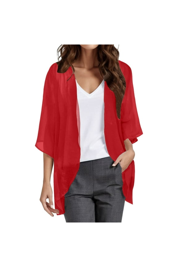 Light Cardigans for Women Summer Summer Solid Flowy Dolman Sleeves Cover Up Elegant Draped Open Front Cardigan Beach Swimwear Cardigan for Women Red XXL