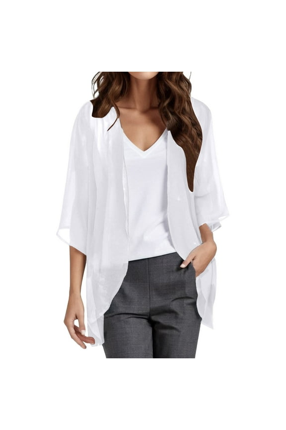 Light Cardigans for Women Summer Summer Solid Flowy Dolman Sleeves Cover Up Elegant Draped Open Front Cardigan Beach Swimwear Women Cardigan White XL