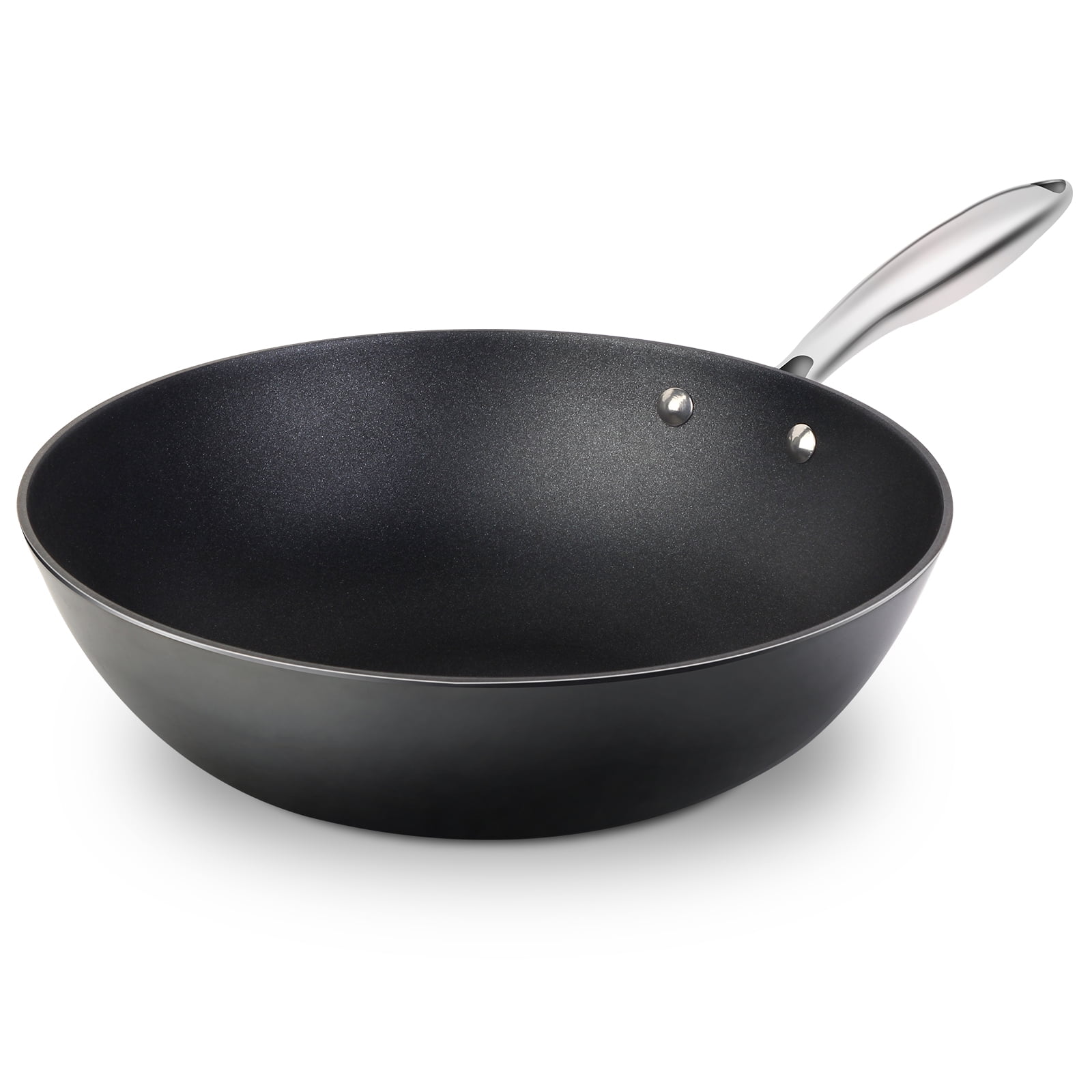 IMUSA IMUSA Pre-seasoned PTFE Nonstick Light Cast Iron Wok with Soft Touch  Woodlook Handle 14 Inches, Black - IMUSA