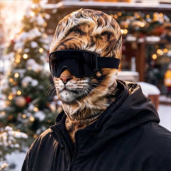 Light Cat Face Print Balaclava Funny Ski Mask, Full Face Neck Cover ...