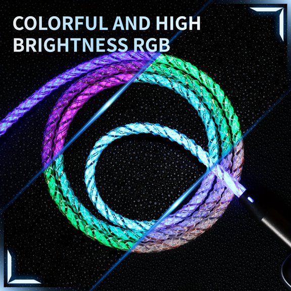 Light Up Cell Phone Charging Cable with RGB Gradient LED Lights, USB-TypeC Fast Charging Data Cable, Light Upphone Charger, Compatible with Most Smartphones.
