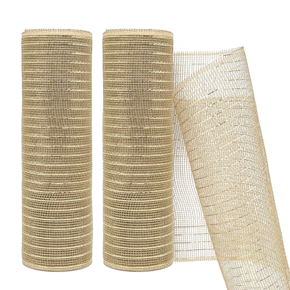 LoomJoyz Light Champagne Decor Mesh Ribbon for Easter Wreath Metallic Foil Mesh Ribbon for Home Decor Craft Spring Holiday Party 10 Inch 10 Yards(2 Rolls)