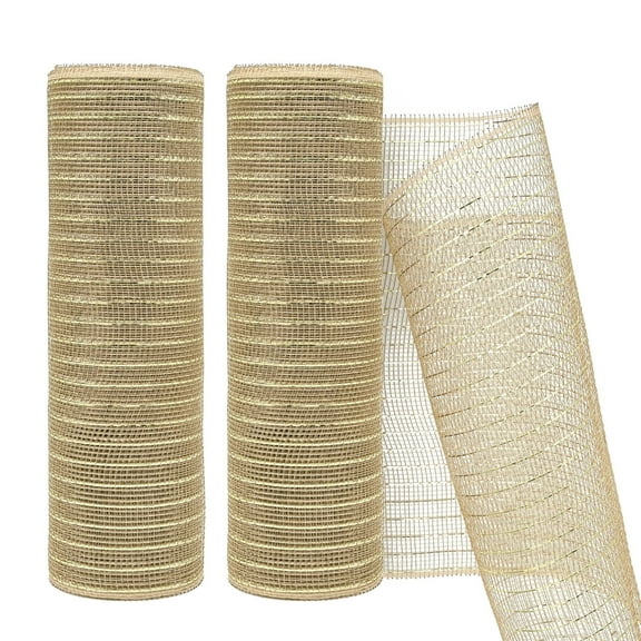 LoomJoyz Light Champagne Decor Mesh Ribbon for Easter Wreath Metallic Foil Mesh Ribbon for Home Decor Craft Spring Holiday Party 10 Inch 10 Yards(2 Rolls)