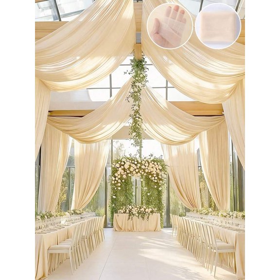 Light Champagne Sheer Voile Backdrop Fabric 393 Inch For Wedding Ceremony Home Decor