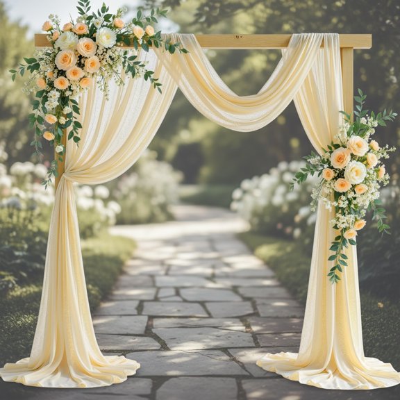 Light Champagne Wedding Arch Draping Fabric, 2 Packs Sheer Fabric Arch Drapery Curtain Backdrop Ceiling Drapes for Wedding Arbor Ceremony Canopy Party Decorations