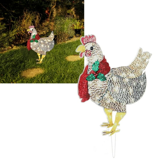 Light Up Chicken Christmas Holiday Decoration, LED Christmas Outdoor Decorations Christmas Ornaments with Light Xmas Yard Art Decoration for Garden Patio Lawn