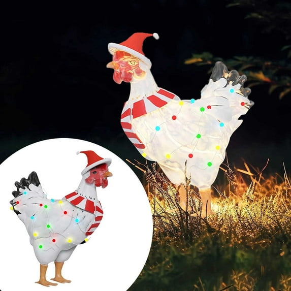Light Up Chicken with Scarf Patio,Christmas Blow Molds,15.75in Christmas Chicken Decorations,3D Christmas Decorations with Color Lights,Rooster Garden Stakes for Ground Lawn Outdoor Decor