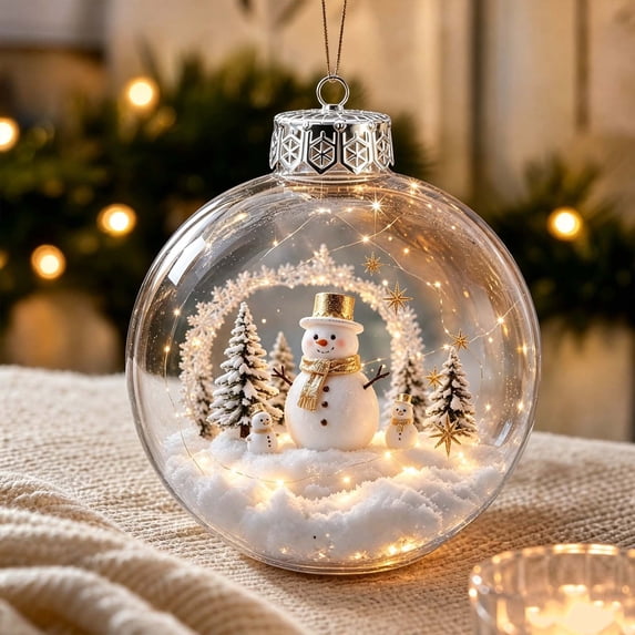 Light Up Christmas Clear Plastic Fillable Ornaments Balls, Winter Scene Filled Ball Ornament with LED,Shatterproof Clear Xmas Tree Hanging Pendants Festival Decorations, Holiday Decor Lovers
