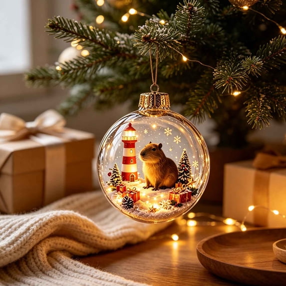 Light Up Christmas Globe Ornament, Acrylic Ball with Illuminated Winter Scene, Compact LED Holiday Decor for Tree, Mantel, Window, Shelf, Party, Compact Storage, 3.94 x 3.15 x 3.15 in, 1 PC, Style C