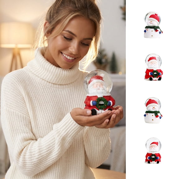 Light Up Christmas Resin Glass Snowball, LED Glowing Holiday Snow Globe Ornament, Festive Desktop Decoration for Home, Living Room, Xmas Party Tabletop Decor & Gift, White