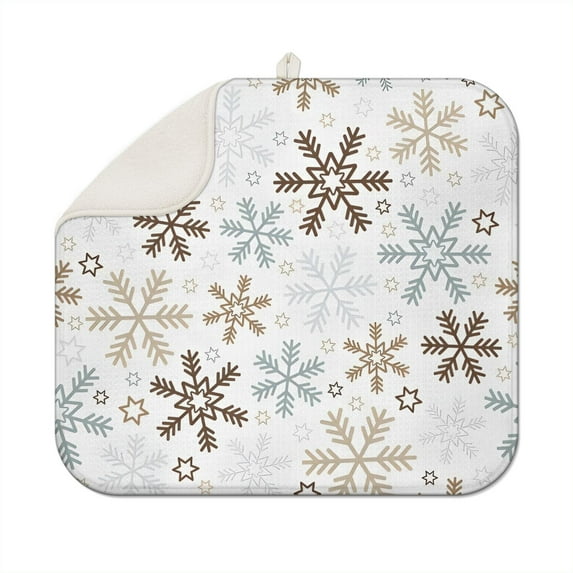 Light Christmas Snowflake Pattern Dish Drying Mat for Kitchen 1 Pack, Ultra Absorbent Microfiber Dishes Drainer Mats,16x18in(41x46cm)