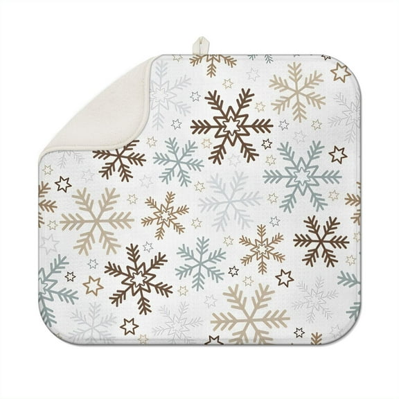 Light Christmas Snowflake Pattern Dish Drying Mat for Kitchen 1 Pack, Ultra Absorbent Microfiber Dishes Drainer Mats,16x18in(41x46cm)