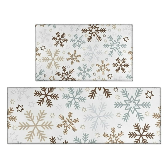 Light Christmas Snowflake Pattern Kitchen Rugs Sets Of 2,Anti Fatigue Kitchen Mat Rugs Non Slip Washable,Decorative Kitchen Floor Mats for Kitchen,Sink,Laundry,17"x30"+17"x47"