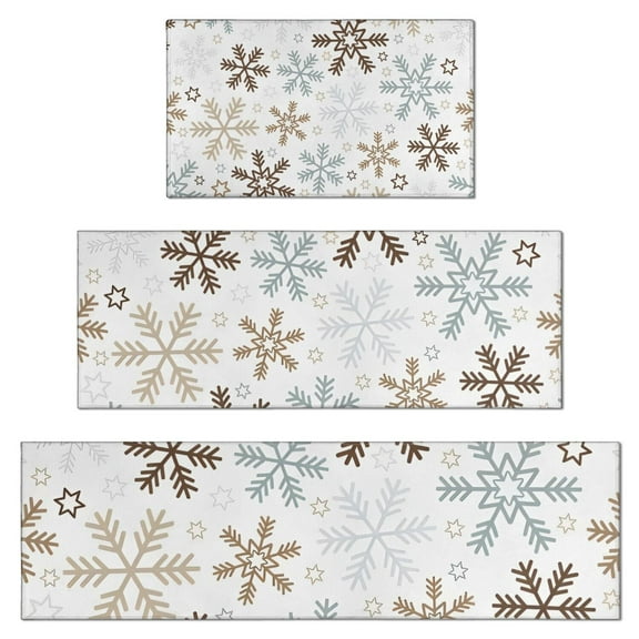 Light Christmas Snowflake Pattern Kitchen Rugs Sets Of 3,Kitchen Runner Rugs Non Skid Washable,Decorative Kitchen Floor Mats for Kitchen,Sink,Laundry,17"x30"+ 17"x47" + 17"x59"