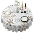 thumbnail image 1 of Light Christmas Snowflake Pattern Round Tablecloth 60"x60",Wrinkle Wipeable Table Cloth for Kitchen Dining Room Picnic Patio Party, 1 of 6