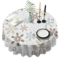 Light Christmas Snowflake Pattern Round Tablecloth 60"x60",Wrinkle Wipeable Table Cloth for Kitchen Dining Room Picnic Patio Party