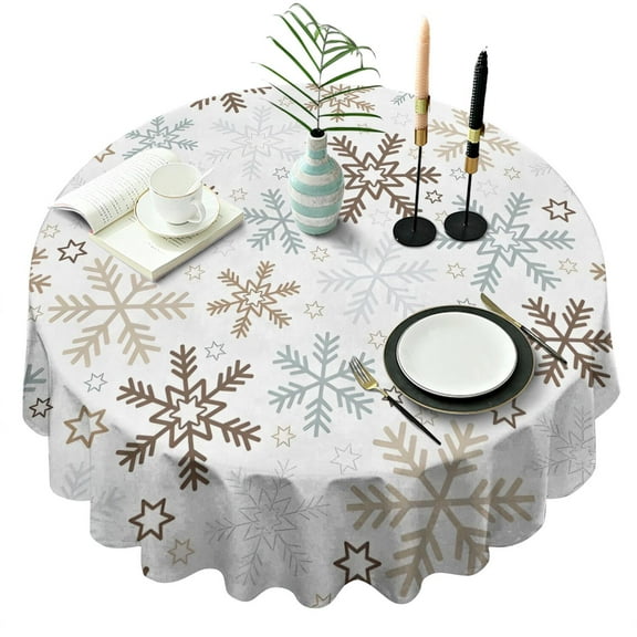 Light Christmas Snowflake Pattern Round Tablecloth 60"x60",Wrinkle Wipeable Table Cloth for Kitchen Dining Room Picnic Patio Party
