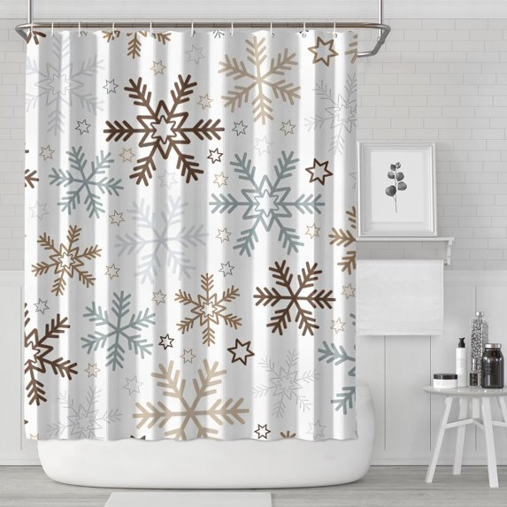 Light Christmas Snowflake Pattern Shower Curtain 84"x72" ,Bathroom Decorative Shower Curtains Set with 12 Hooks,Modern Waterproof Washable Shower Curtain