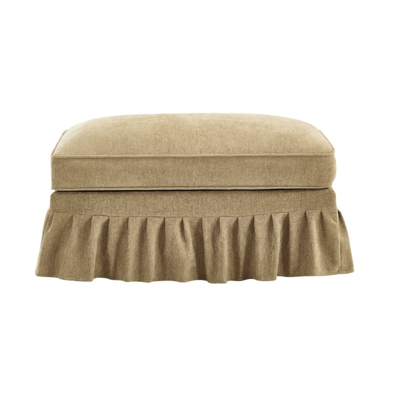 Light Coffee Chenille Ottoman with Removable Ruffle Skirt, Convertible Footrest and Coffee Table for Living Room