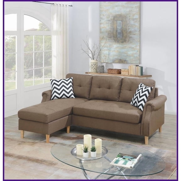 Modern Light Coffee Fabric Sectional Sofa with Solid Wood Frame – 87”W x 59”D x 36”H for Living Room