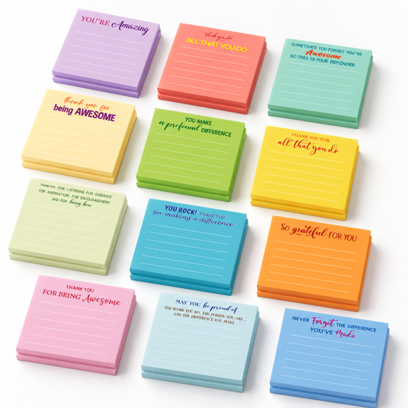 Light Color Appreciation 24 Count Sticky Notes with Printed Quotes