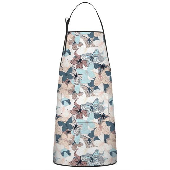 Light Color Butterfly Leaf Pattern Apron-Garden Aprons for Women with Pockets-Cotton Linen Waterproof Kitchen Cooking Gardening Aprons Adjustable for Kitchen,Cooking,BBQ and Salon 33x27 Inch