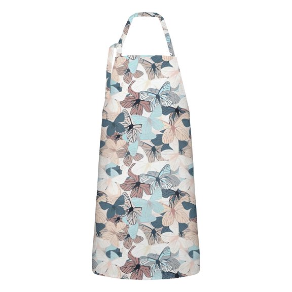 Light Color Butterfly Leaf Pattern Apron-Garden Aprons for Women with Pockets-Cotton Linen Waterproof Kitchen Cooking Gardening Aprons Adjustable for Kitchen,Cooking,BBQ and Salon 33x27 Inch