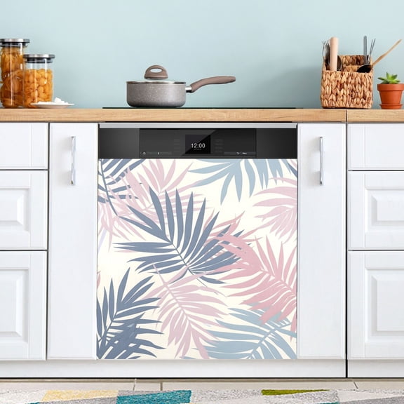 Light Color Palm Tree Leaves Dishwasher Magnet Refrigerator Magnetic Cover Washing Machine Magnet Sticker Kitchen Decor