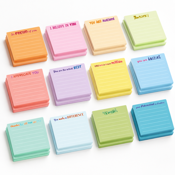 Light Color Thankful 24 Count Sticky Notes with Appreciation Quotes