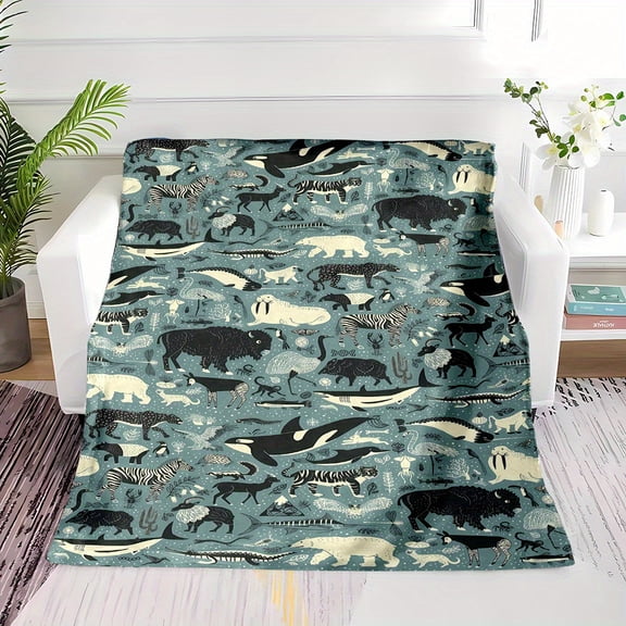 Light Color Vintage Ocean and Land Animal Print Four Seasons Warm Small Cover Blanket Blanket as a Gift for Family and Friends