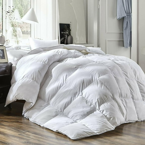 Light Comforter White Goose Down and Soft Tiny Feather Fill King Size 100%Cotton