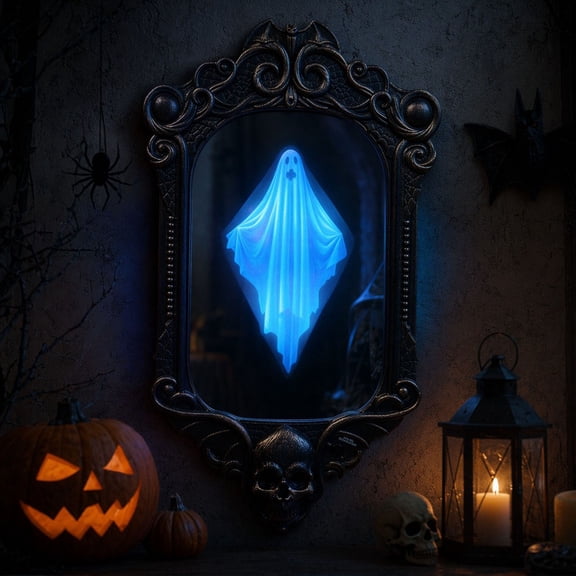 Light Control Ghost Mirror, Halloween Developing Illusion Decoration, Spooky Interactive Prop for Home Party, Vintage House, Indoor Wall Art