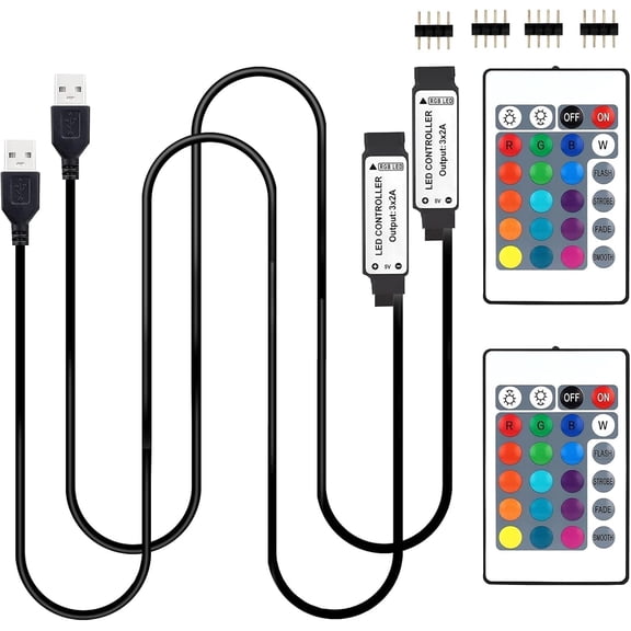 Light Controller, 5V Light Remote Replacement with 24 Key Remote for 5v 4 pin 5050 2835 Strips, 2 (Not APP Control)