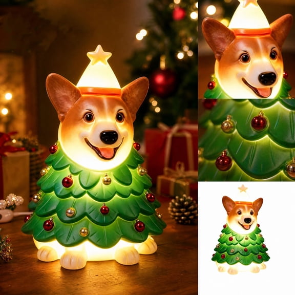 Light Up Corgi Statue, Freestanding Lighted Dog Blow Mold Christmas Decor, Glowing Resin Dog Figurine with Warm LED Light, for Porch, Mantel and Indoor Home Decoration.B