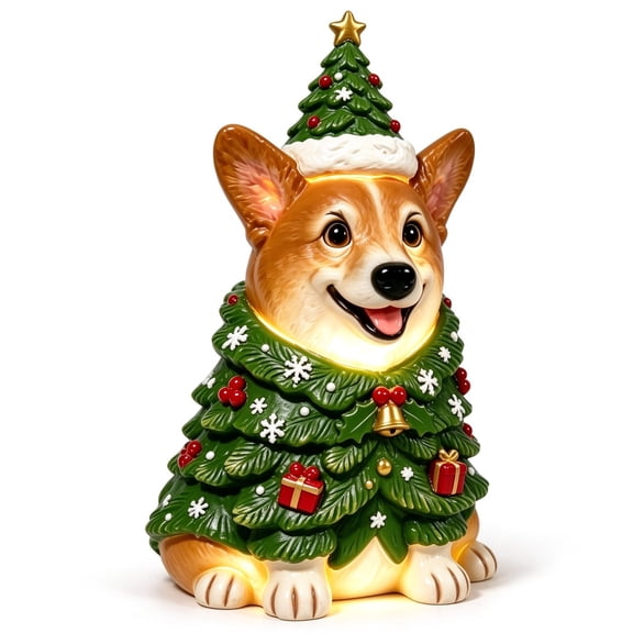 Light Up Corgi Statue, Freestanding Lighted Dog Blow Mold Christmas Decoration, Freestanding Lighted Christmas Corgi with Christmas Tree Outfit Lighted Statue for Yard, Patio Christmas Display