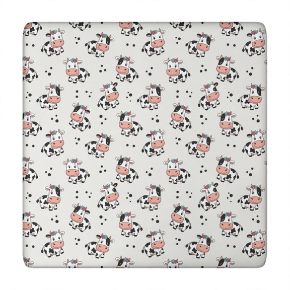 Light Cow Floral Pattern Square Fitted Tablecloth with Elastic Edge,Square Table Cover,Washable Elastic Table Cover for Home Kitchen Party Decor 34"x34"